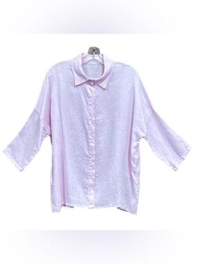 Luna soft pink linen button down womens shirt XL Lagenlook relaxed fit